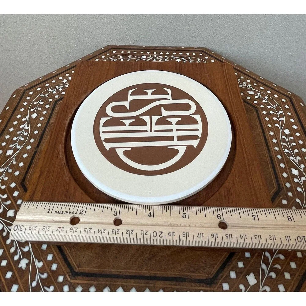 Vintage Teak Wood Ceramic Cheese Board Tray With Cloche Heavy Glass Dome Lid Tha